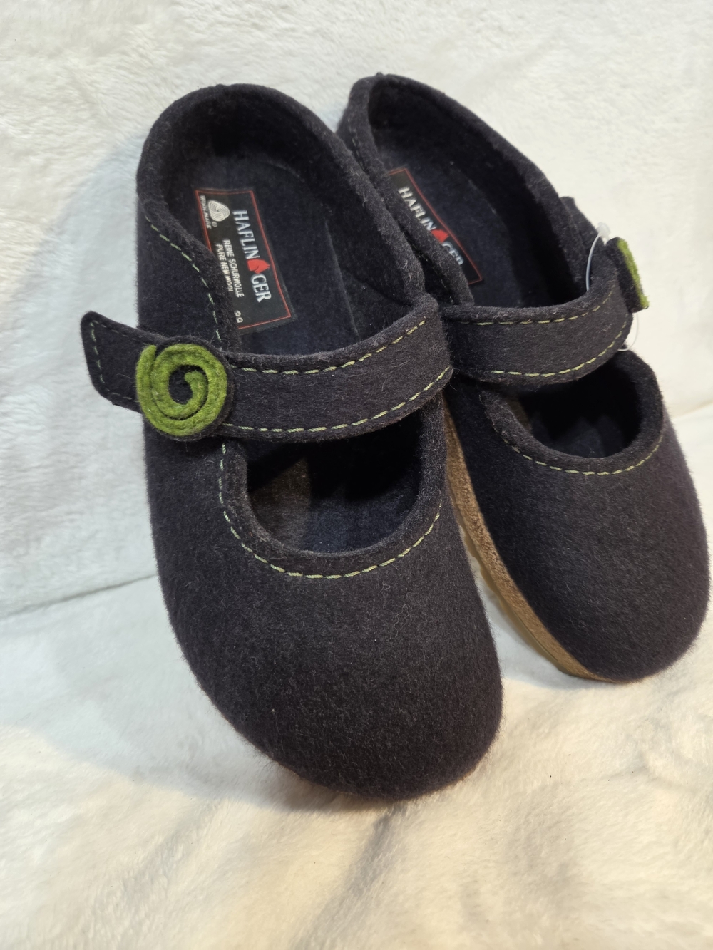 Haflinger Women's Alice Line Black Mary Jane Shoes with Green Swirl Accent - Picture 3 of 11